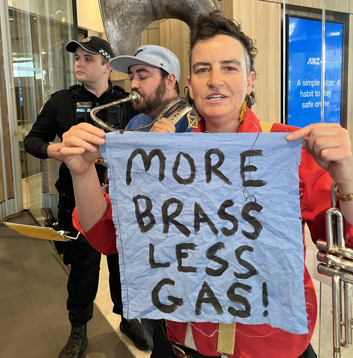 Marching band occupies ANZ branch over gas pipeline funding